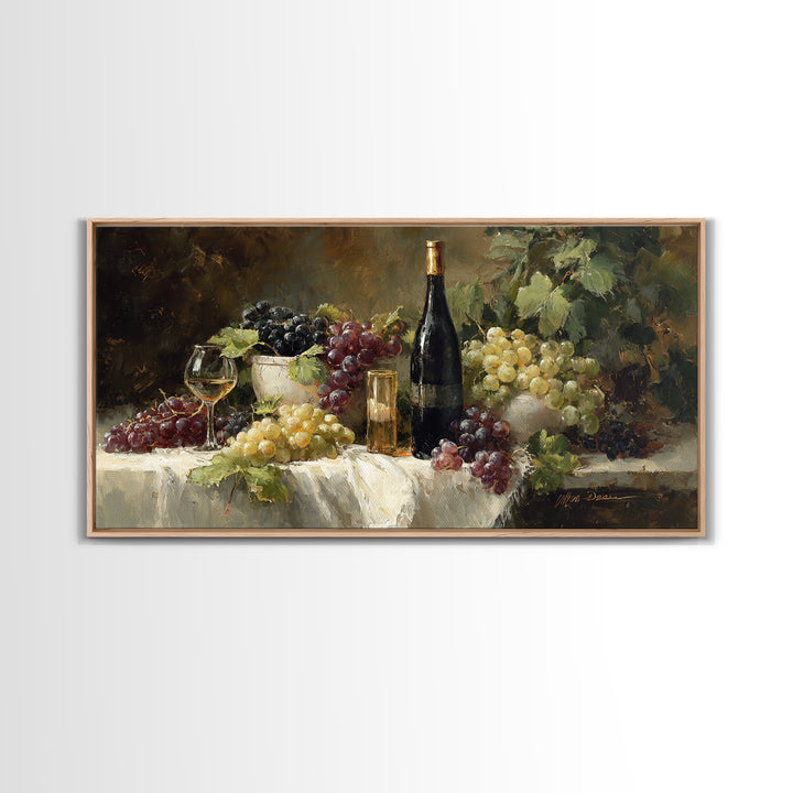 Champagne Grapes and White Linen Still Life Canvas Print, Winery Art, Framed Art, Winery Decor, Abstract Art, Vineyard, WIN-2x1-73