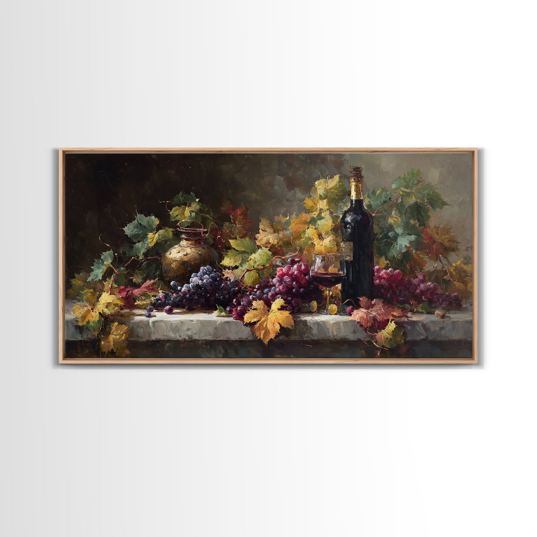 Vine Leaves Turning Autumn Red and Gold Framed Canvas Print, Winery Art, Living Room Art, Winery Decor, Fine Art, Vineyard, WIN-2x1-79