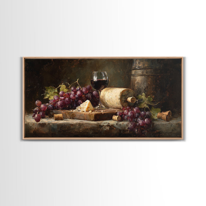 Charcuterie Board with Grapes and Cheese Framed Canvas Print, Winery Art, Kitchen Art, Winery Decor, Watercolor Art, Vineyard, WIN-2x1-81