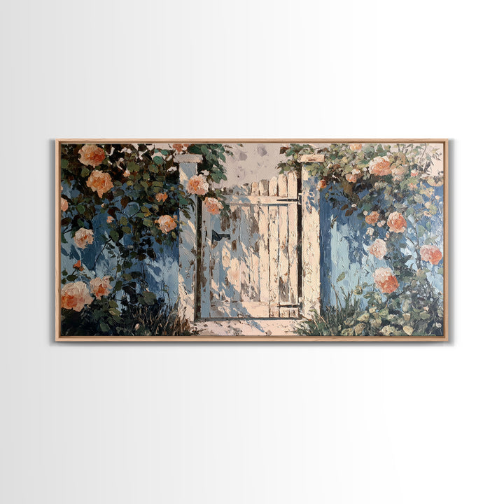 Vineyard Gate with Climbing Roses Framed Canvas Print, Winery Art, Wall Decor, Winery Decor, Fine Art, Vineyard, Kitchen Art, WIN-2x1-83
