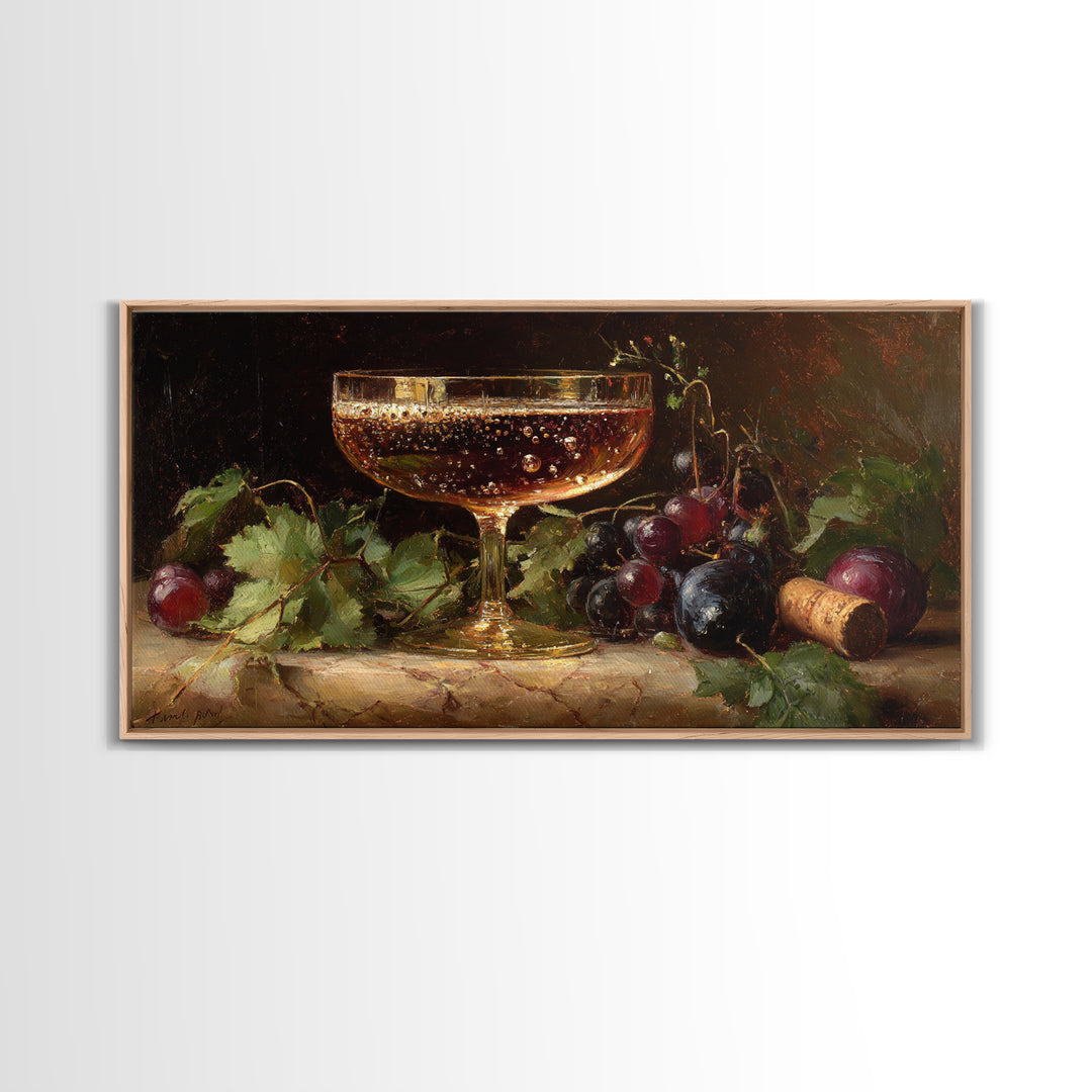 Champagne Coupe with Bubbles and Light Framed Canvas Print, Winery Art, Gallery Wall Art, Winery Decor, Fine Art, Vineyard, WIN-2x1-87