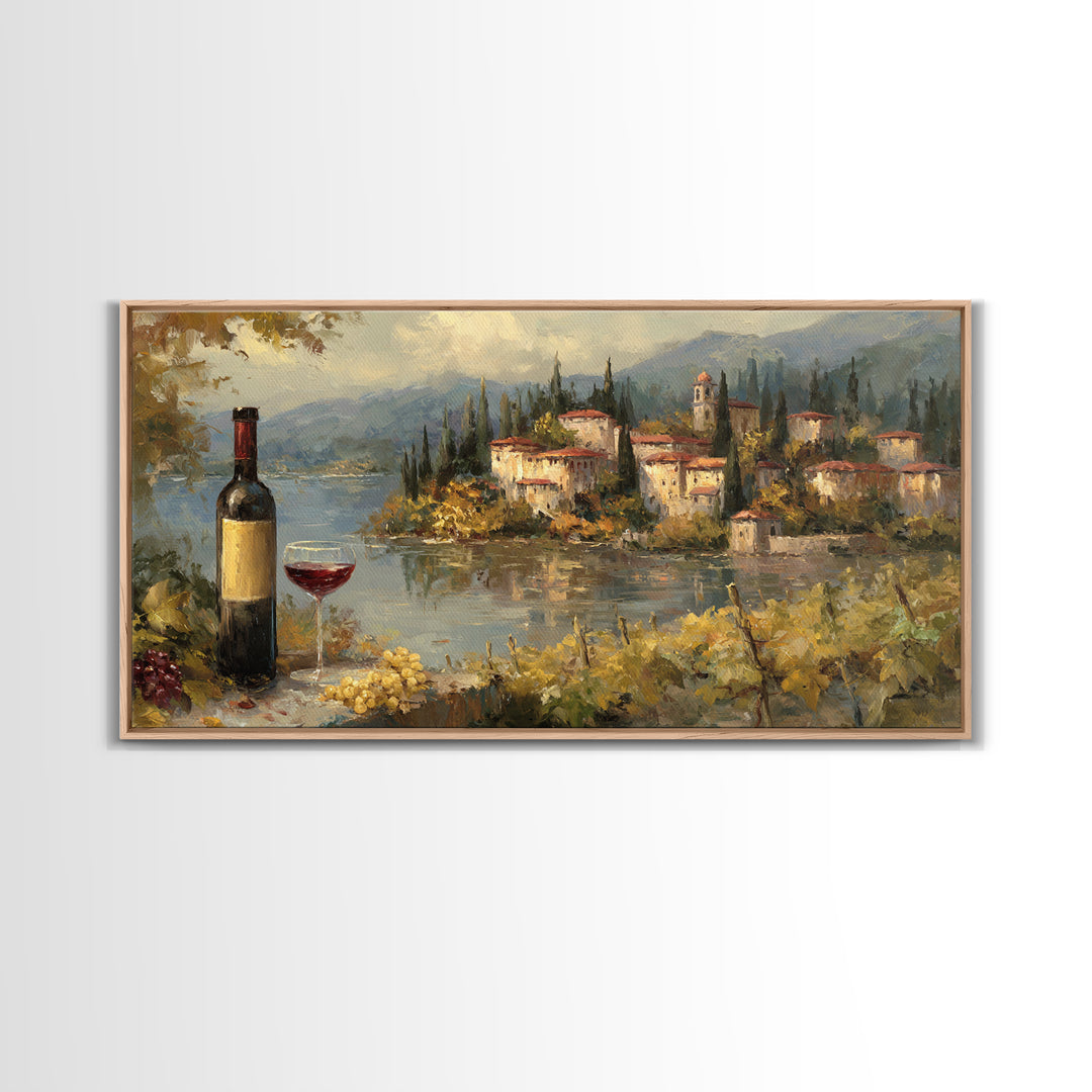 Italian Villa Vineyard Landscape Framed Canvas Print, Winery Art, Framed Art, Winery Decor, Fine Art, Vineyard, Landscape Art, WIN-2x1-88
