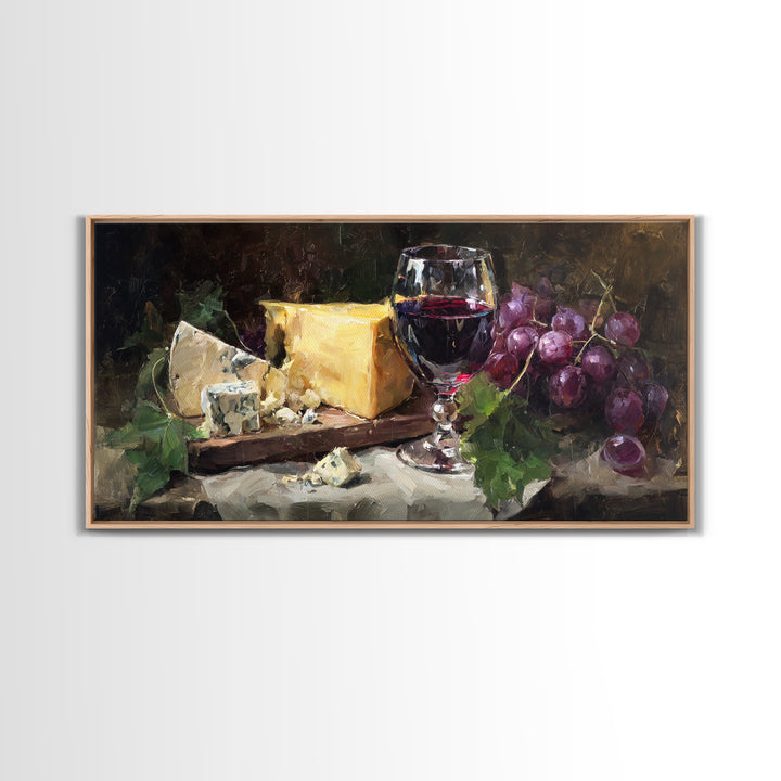 Charcuterie Board with Grapes and Cheese Framed Canvas Print, Winery Art, Painting, Winery Decor, Fine Art, Vineyard, WIN-2x1-9