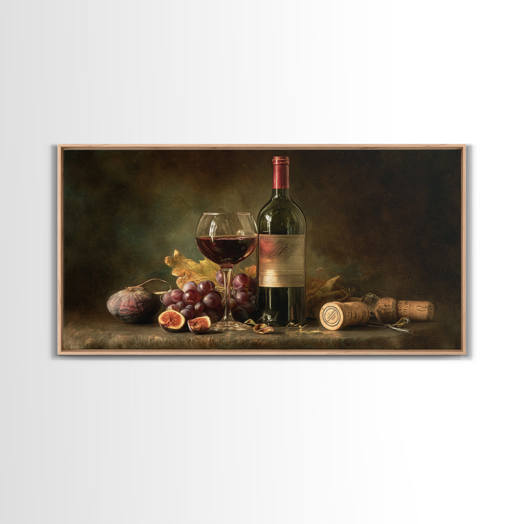 Wine Bottle and Glass Still Life Canvas Print, Winery Art, Printable Wall Art, Winery Decor, Fine Art, Vineyard, Retro Wall Art, WIN-2x1-94