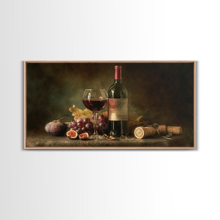 Wine Bottle and Glass Still Life Canvas Print, Winery Art, Printable Wall Art, Winery Decor, Fine Art, Vineyard, Retro Wall Art, WIN-2x1-94