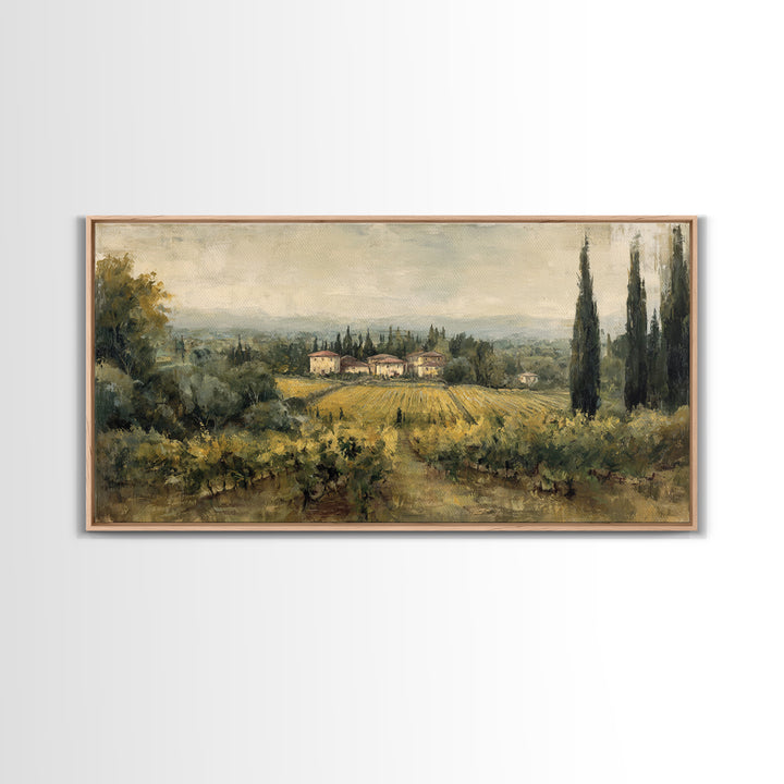 Tuscan Vineyard at Golden Hour Framed Canvas Print, Winery Art, Neutral Decor, Winery Decor, Fine Art, Vineyard, Home Decor, WIN-2x1-95