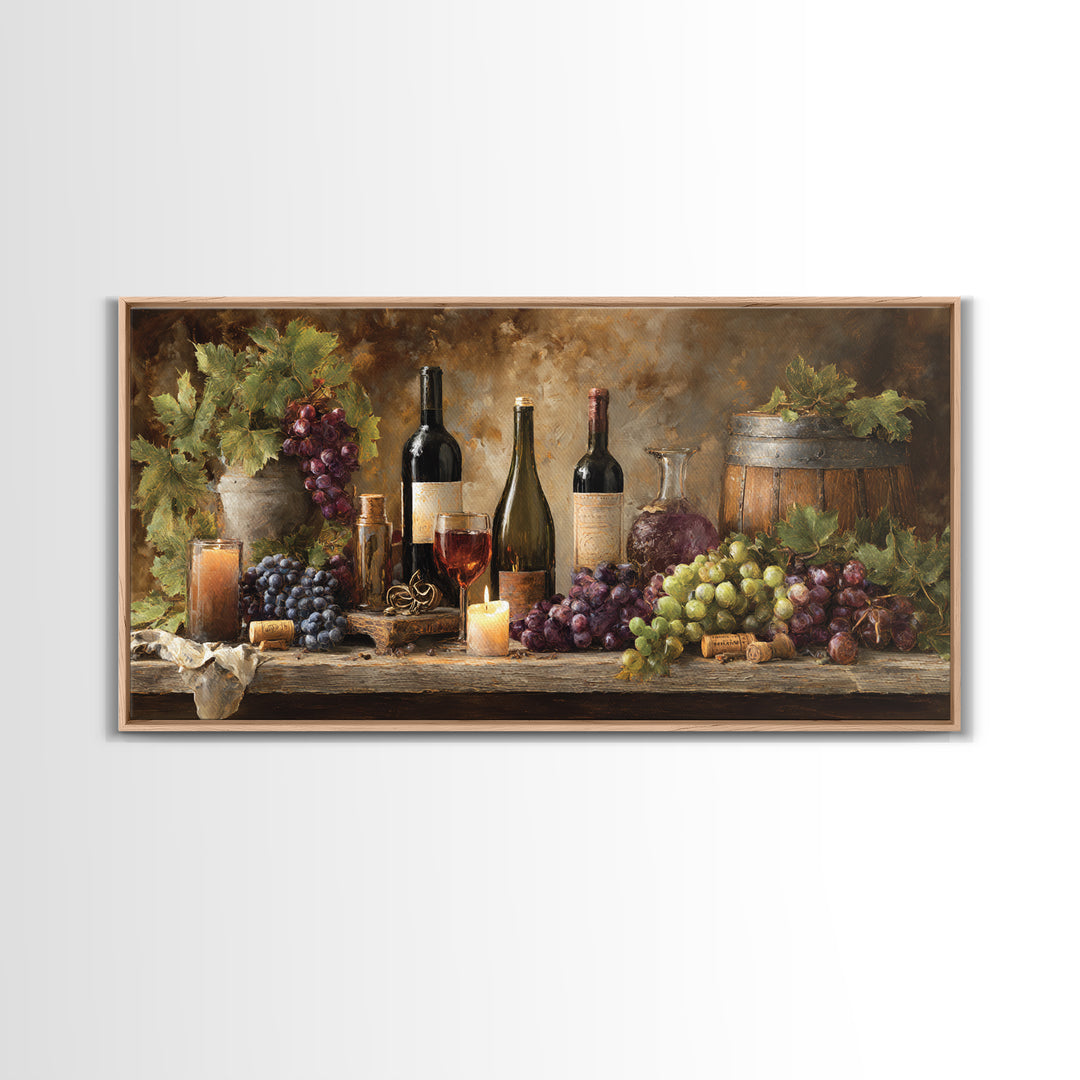 Corkscrew and Corks on Rustic Wood Framed Canvas Print, Winery Art, Kitchen Wall Decor, Winery Decor, Oil Painting, Vineyard, WIN-2x1-96