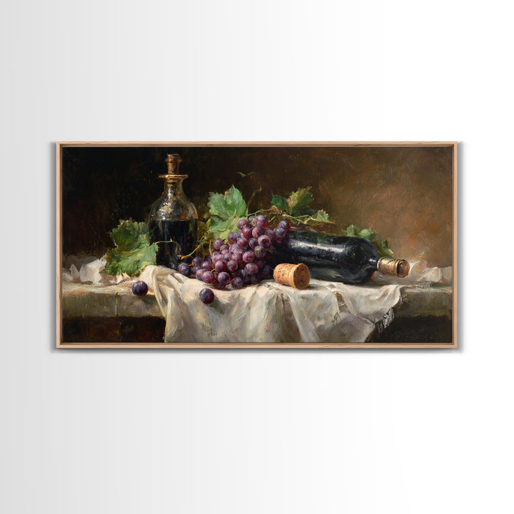 Champagne Grapes and White Linen Still Life Framed Canvas Print, Winery Art, Watercolor Painting, Winery Decor, Abstract Art, WIN-2x1-97