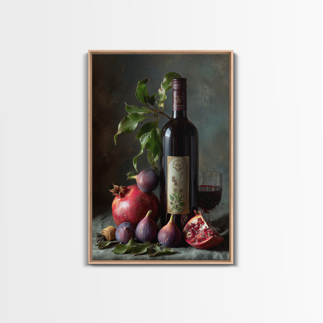 Pomegranate Figs and Red Wine Composition Framed Canvas Print, Winery Art, Printable Wall Art, Winery Decor, Fine Art, Vineyard, WIN-2x3-1