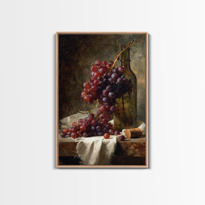 Champagne Grapes and White Linen Still Life Framed Canvas Print, Winery Art, Artwork, Winery Decor, Abstract Art, Vineyard, WIN-2x3-13