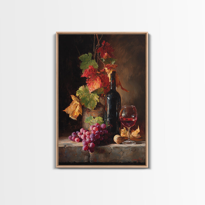 Vine Leaves Turning Autumn Red and Gold Framed Canvas Print, Winery Art, Contemporary Art, Winery Decor, Fine Art, Vineyard, WIN-2x3-19