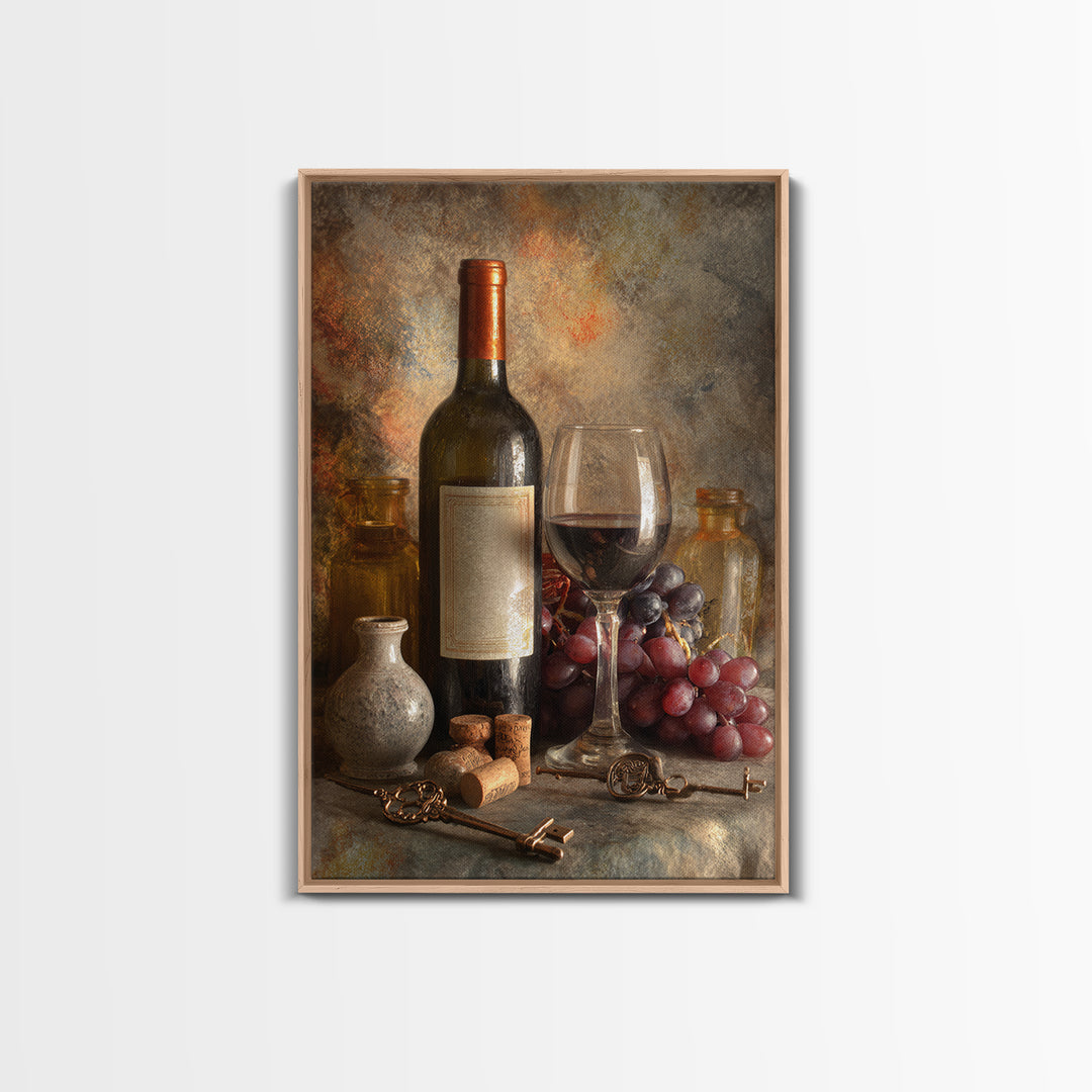 Old Cellar Key and Wine Label Shapes Framed Canvas Print, Winery Art, Farmhouse Decor, Winery Decor, Abstract Art, Vineyard, WIN-2x3-20