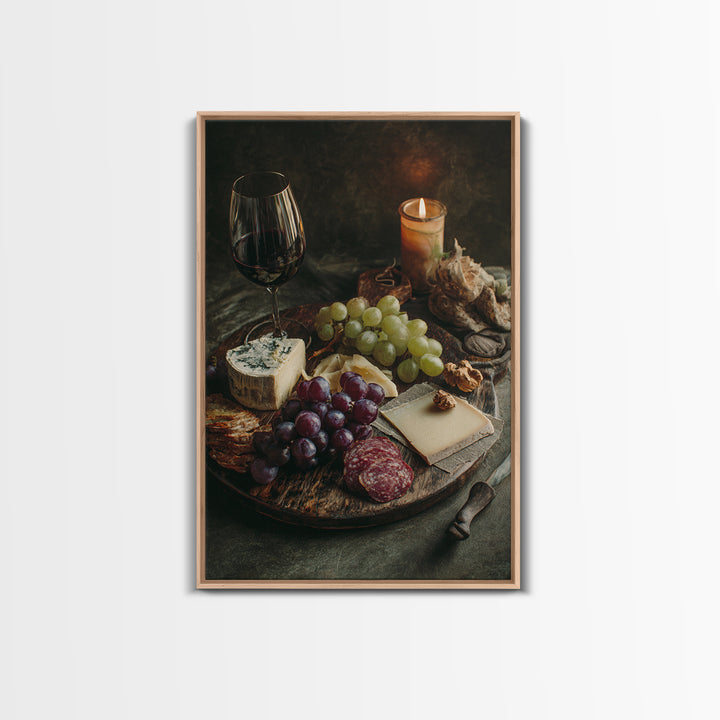 Charcuterie Board with Grapes and Cheese Framed Canvas Print, Winery Art, Art Print, Winery Decor, Oil Painting, Vineyard, WIN-2x3-21
