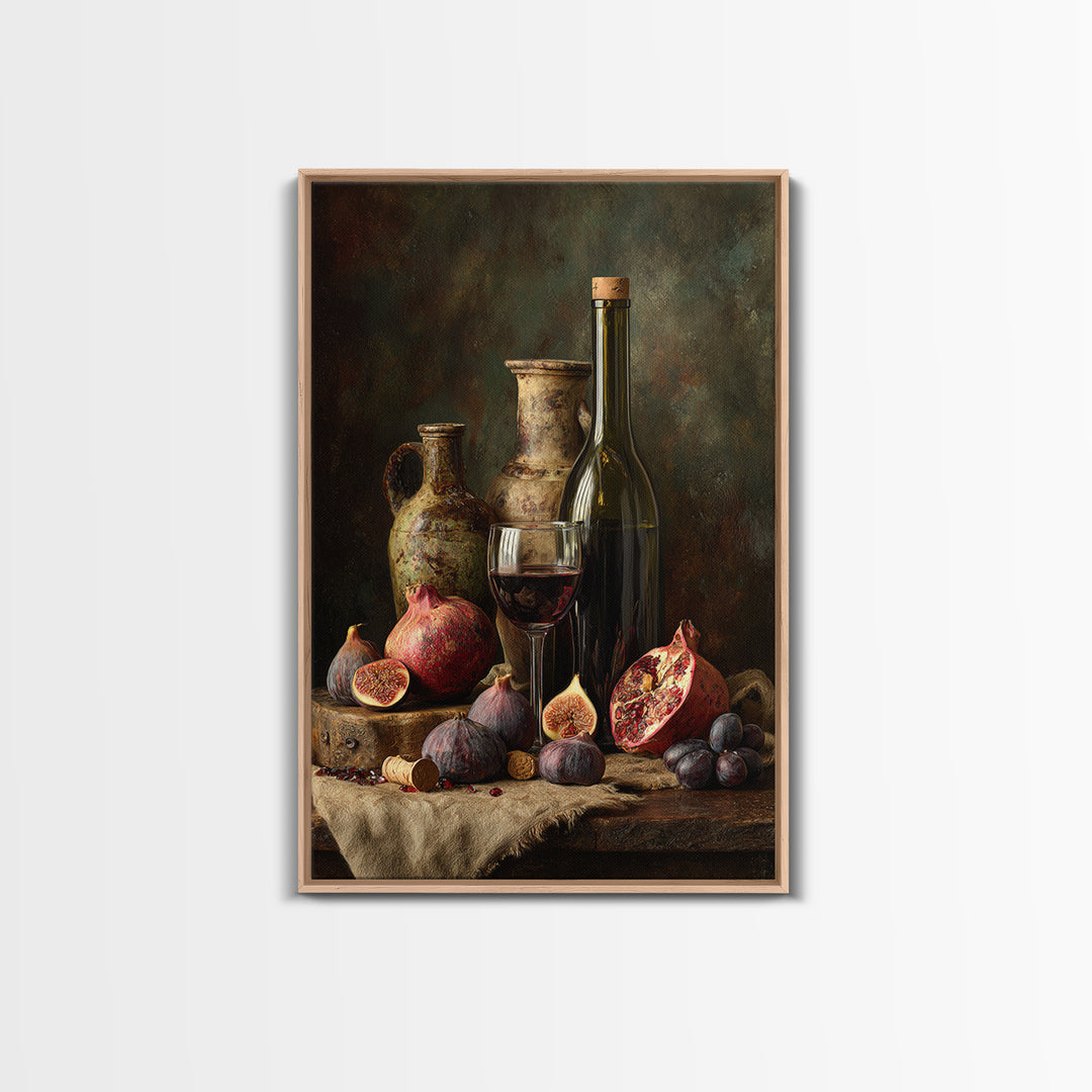 Pomegranate Figs and Red Wine Composition Framed Canvas Print, Winery Art, Printable Wall Art, Winery Decor, Fine Art, Vineyard, WIN-2x3-25