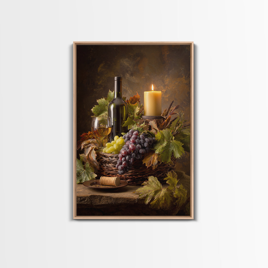 Wine Harvest Basket Framed Canvas Print, Winery Art, Minimalist Decor, Winery Decor, Fine Art, Vineyard, Artwork, Kitchen Decor, WIN-2x3-30