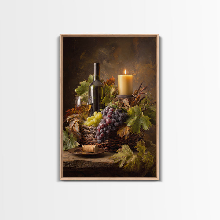 Wine Harvest Basket Framed Canvas Print, Winery Art, Minimalist Decor, Winery Decor, Fine Art, Vineyard, Artwork, Kitchen Decor, WIN-2x3-30