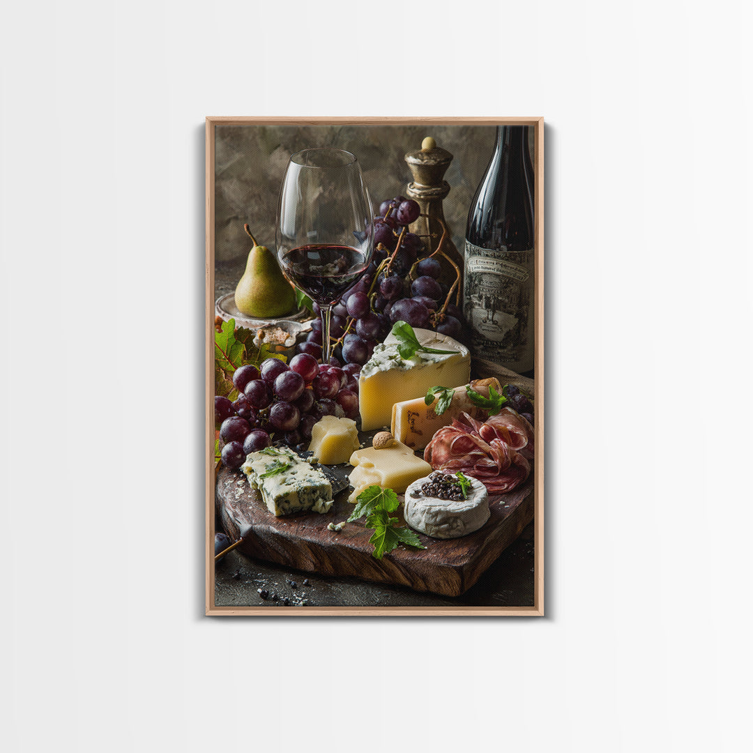 Charcuterie Board with Grapes and Cheese Canvas Print, Winery Art, Kitchen Wall Art, Winery Decor, Fine Art, Vineyard, WIN-2x3-45