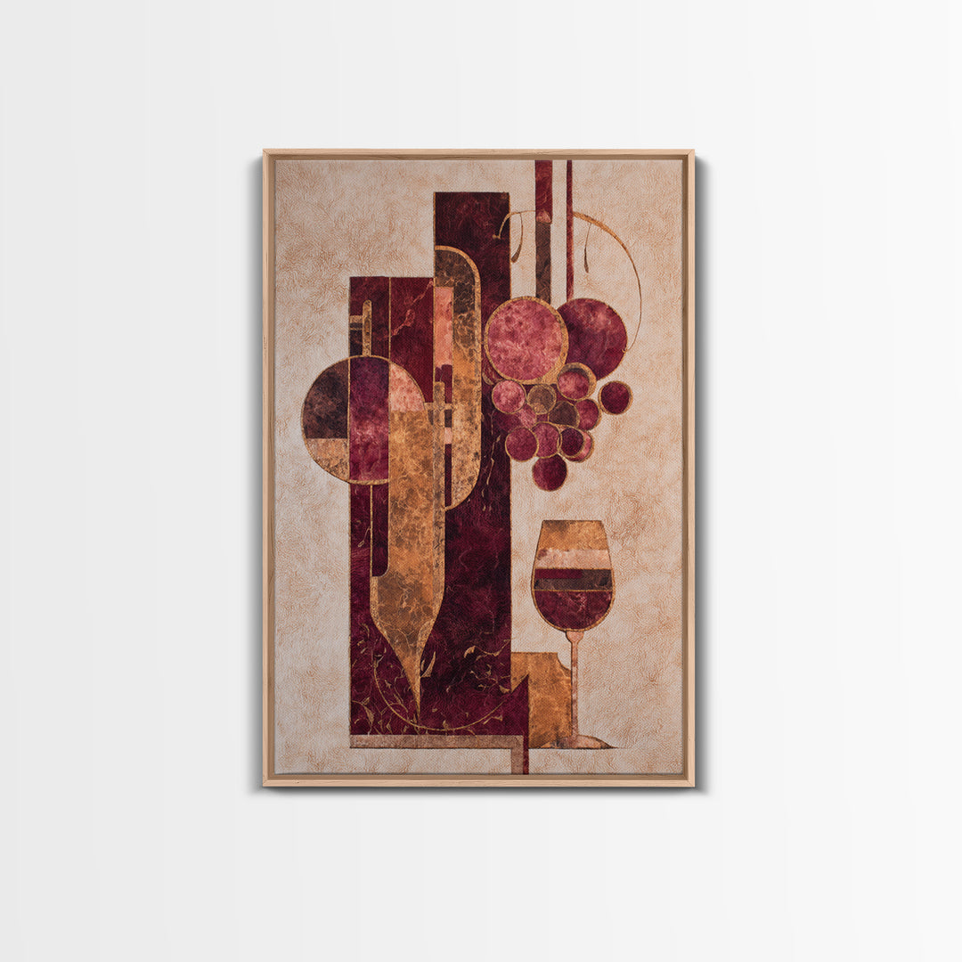 Burgundy Abstract with Gold Accents Framed Canvas Print, Winery Art, Printable Wall Art, Winery Decor, Fine Art, Vineyard, WIN-2x3-55
