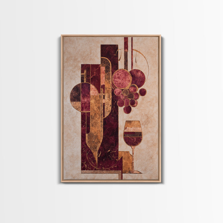 Burgundy Abstract with Gold Accents Framed Canvas Print, Winery Art, Printable Wall Art, Winery Decor, Fine Art, Vineyard, WIN-2x3-55
