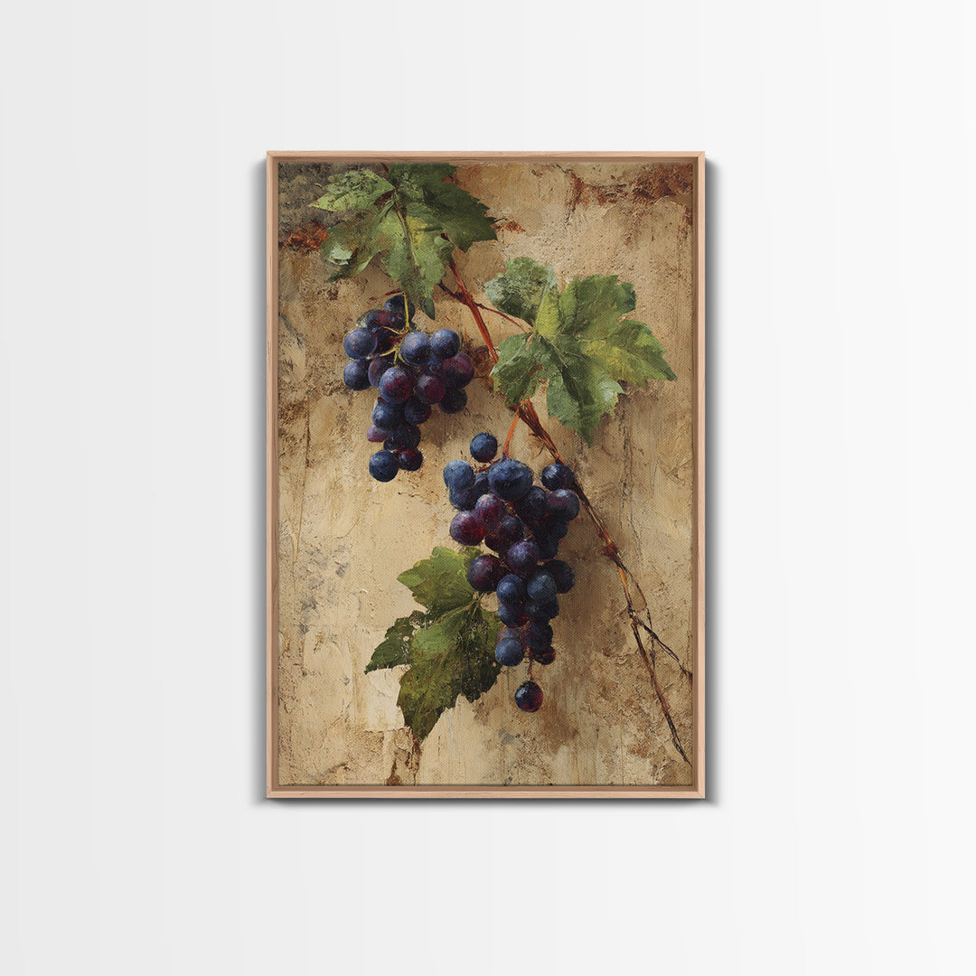 Grapevine Branch with Purple Grapes and Leaves Canvas Print, Winery Art, Kitchen Wall Decor, Winery Decor, Fine Art, Vineyard, WIN-2x3-57