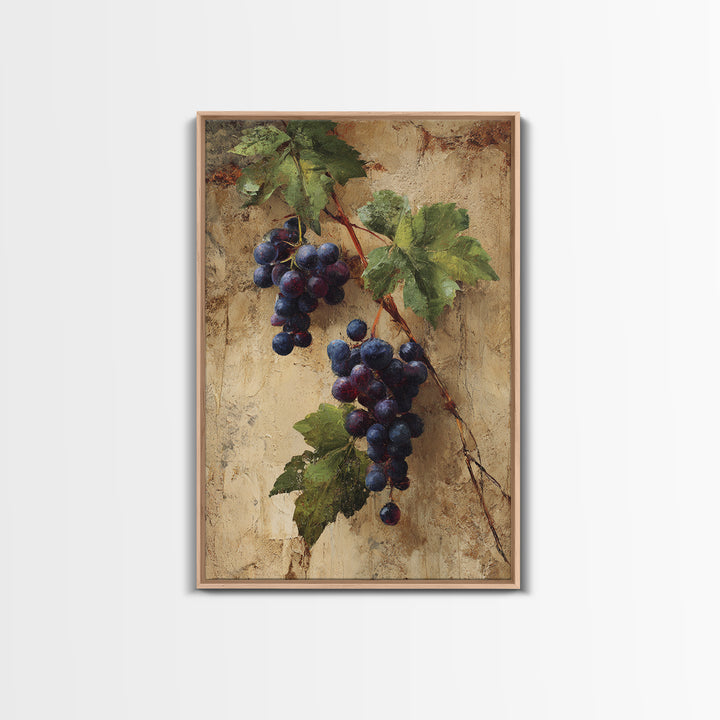 Grapevine Branch with Purple Grapes and Leaves Canvas Print, Winery Art, Kitchen Wall Decor, Winery Decor, Fine Art, Vineyard, WIN-2x3-57