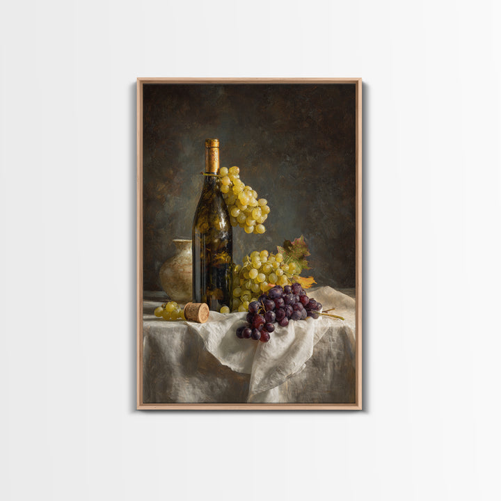Champagne Grapes and White Linen Still Life Canvas Print, Winery Art, Living Room Decor, Winery Decor, Fine Art, Vineyard, WIN-2x3-61