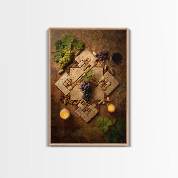 Corks Arranged as Geometric Pattern Framed Canvas Print, Winery Art, Oil Painting, Winery Decor, Abstract Art, Vineyard, WIN-2x3-74