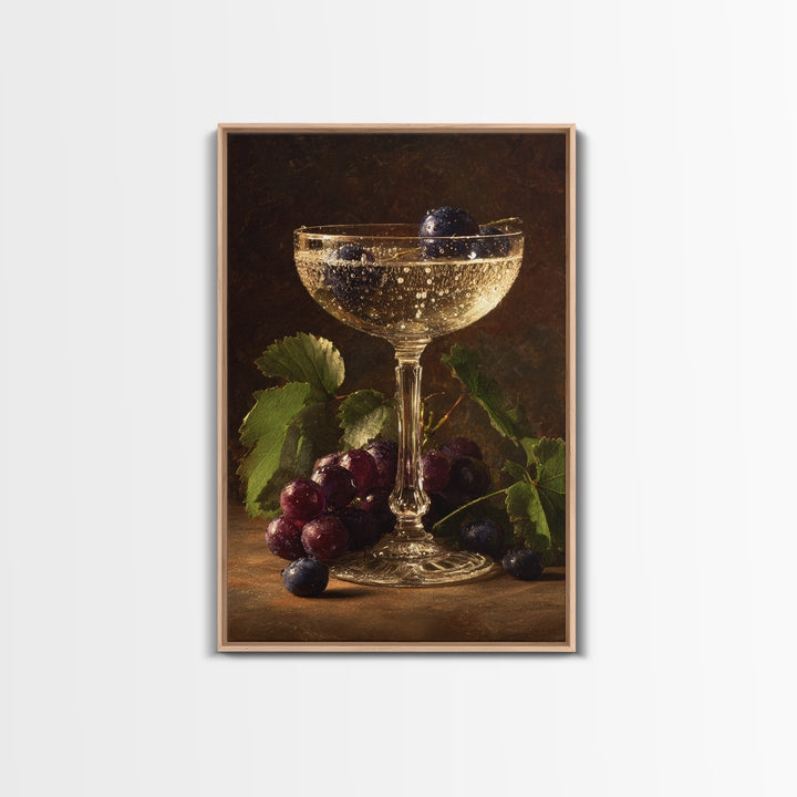 Champagne Coupe with Bubbles and Light Framed Canvas Print, Winery Art, Wall Art Print, Winery Decor, Fine Art, Vineyard, WIN-2x3-75