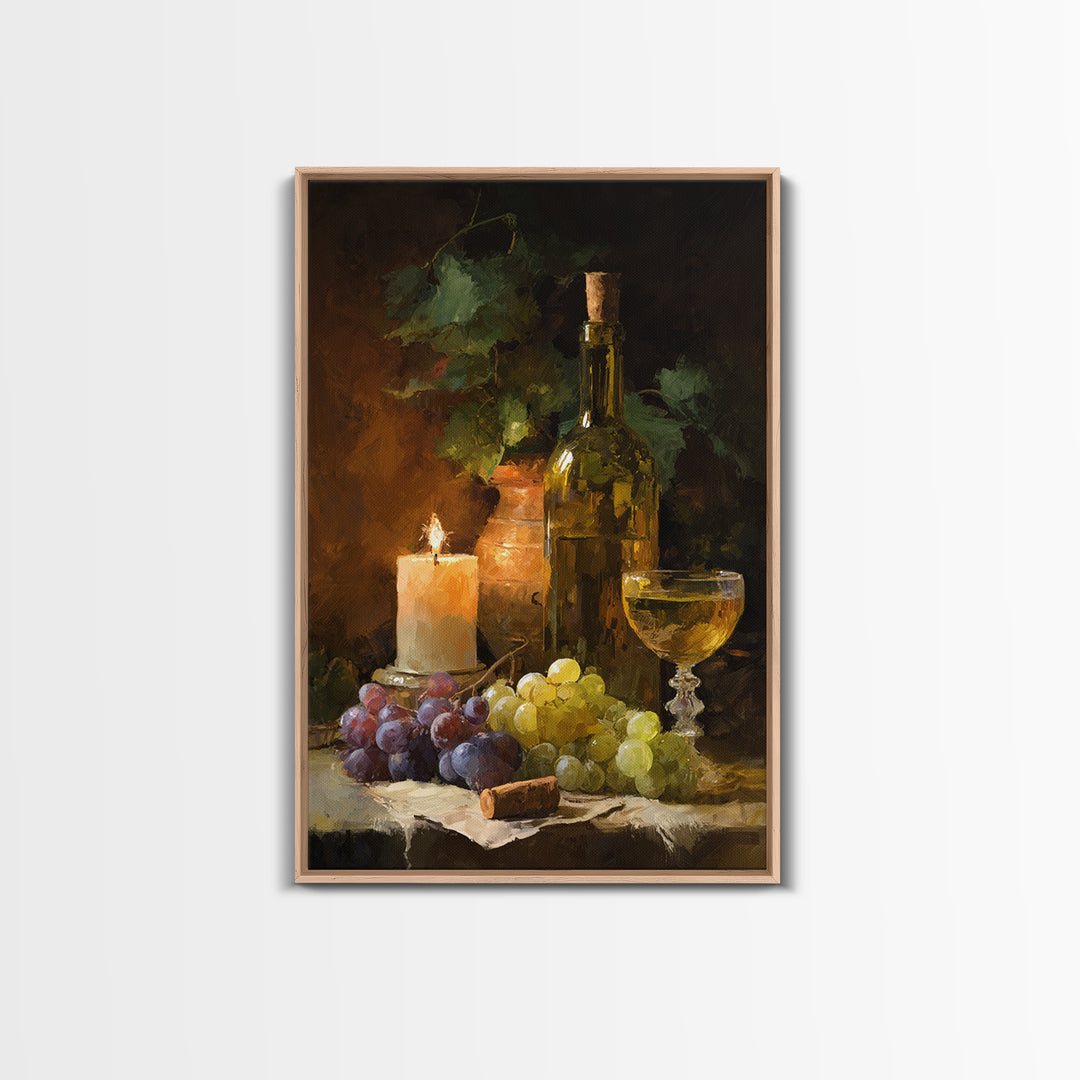 Olive Branch and Wine Glass Mediterranean Still Framed Canvas Print, Winery Art, Travel Poster, Winery Decor, Watercolor Art, WIN-2x3-8