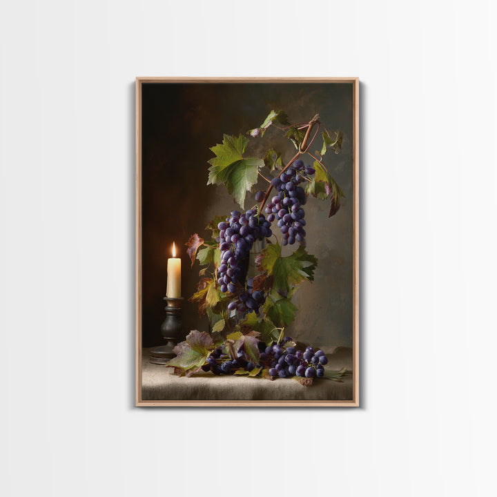 Grapevine Branch with Purple Grapes and Leaves Canvas Print, Winery Art, Kitchen Wall Decor, Winery Decor, Fine Art, Vineyard, WIN-2x3-81