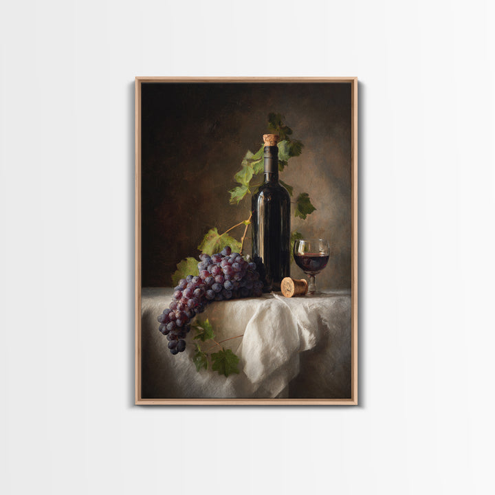Champagne Grapes and White Linen Still Life Framed Canvas Print, Winery Art, Preppy Wall Art, Winery Decor, Fine Art, Vineyard, WIN-2x3-85