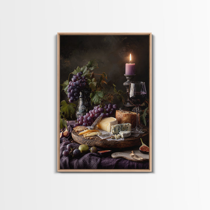 Charcuterie Board with Grapes and Cheese Framed Canvas Print, Winery Art, Wall Art Print, Winery Decor, Fine Art, Vineyard, WIN-2x3-93