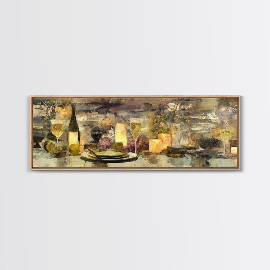 Champagne Coupe with Bubbles and Light Canvas Print, Winery Art, Cocktail Wall Art, Winery Decor, Watercolor Art, Vineyard, WIN-3x1-11