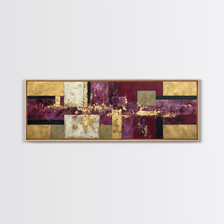 Burgundy Abstract with Gold Accents Framed Canvas Print, Winery Art, Gallery Decor, Winery Decor, Fine Art, Vineyard, WIN-3x1-15