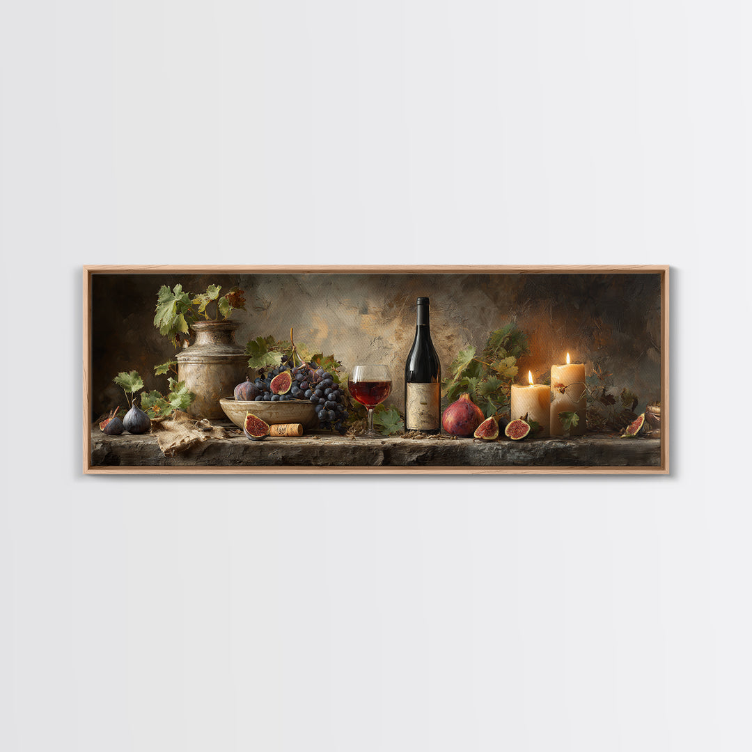 Wine Bottle and Glass Still Life Framed Canvas Print, Winery Art, Framed Art, Winery Decor, Fine Art, Vineyard, Landscape Art, WIN-3x1-18