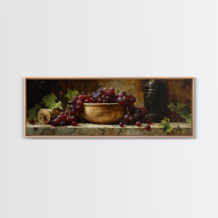 Grapes in a Ceramic Bowl with Shadows Canvas Print, Winery Art, Landscape Art, Winery Decor, Abstract Art, Vineyard, Room Decor, WIN-3x1-25