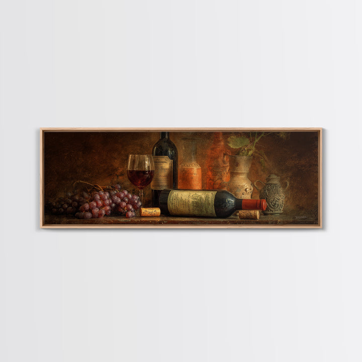 Old Cellar Key and Wine Label Shapes Framed Canvas Print, Winery Art, Travel Poster, Winery Decor, Abstract Art, Vineyard, WIN-3x1-28