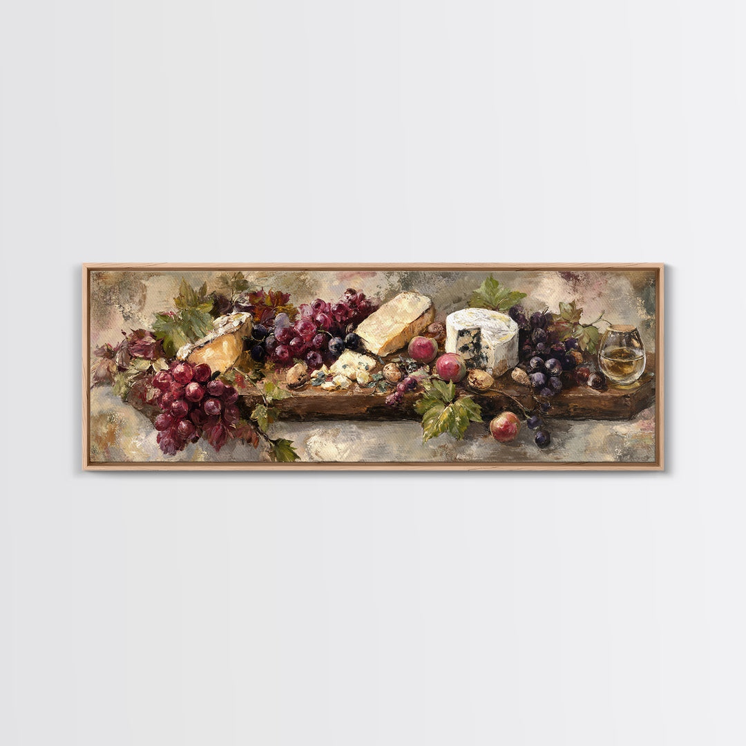 Charcuterie Board with Grapes and Cheese Canvas Print, Winery Art, Kitchen Wall Decor, Winery Decor, Oil Painting, Vineyard, WIN-3x1-29