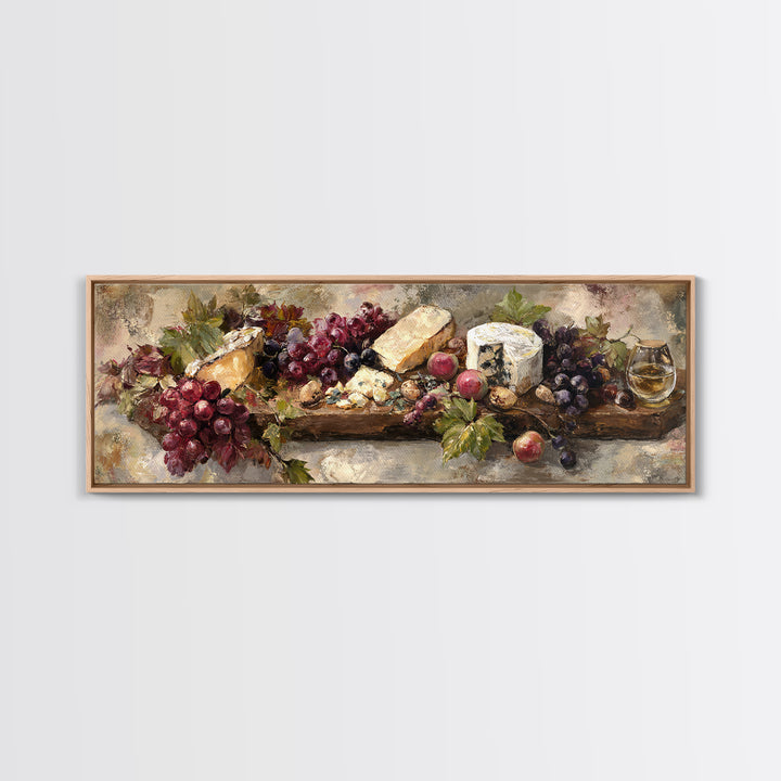 Charcuterie Board with Grapes and Cheese Canvas Print, Winery Art, Kitchen Wall Decor, Winery Decor, Oil Painting, Vineyard, WIN-3x1-29