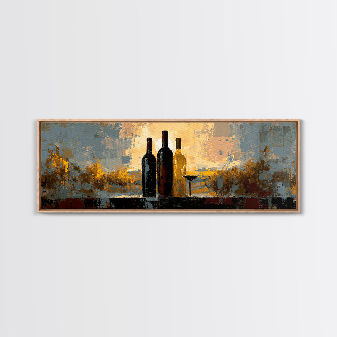 Black and Gold Wine Bottle Silhouette Framed Canvas Print, Winery Art, Cocktail Wall Art, Winery Decor, Watercolor Art, WIN-3x1-32