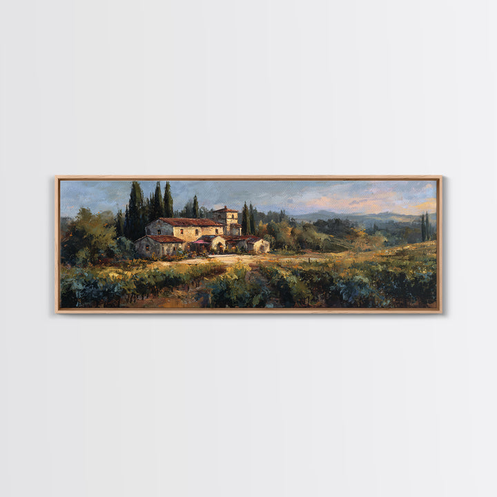 Tuscan Vineyard at Golden Hour Canvas Print, Winery Art, Print, Winery Decor, Vineyard, Wall Art Print, Watercolor Painting, WIN-3x1-43