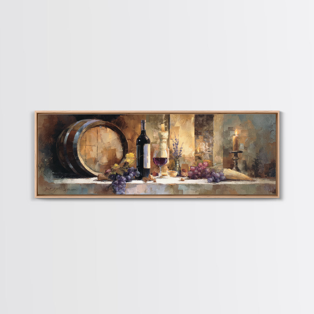 Wine Barrel with Lavender and Sunlight Canvas Print, Winery Art, Retro Wall Art, Winery Decor, Fine Art, Vineyard, Modern Decor, WIN-3x1-46