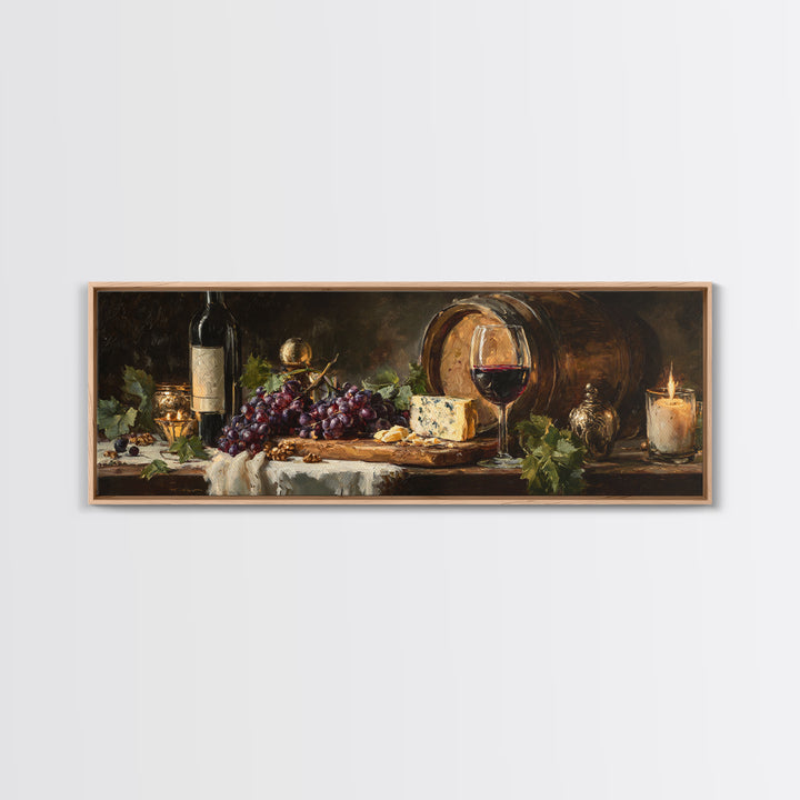 Charcuterie Board with Grapes and Cheese Framed Canvas Print, Winery Art, Kitchen Art, Winery Decor, Watercolor Art, Vineyard, WIN-3x1-5