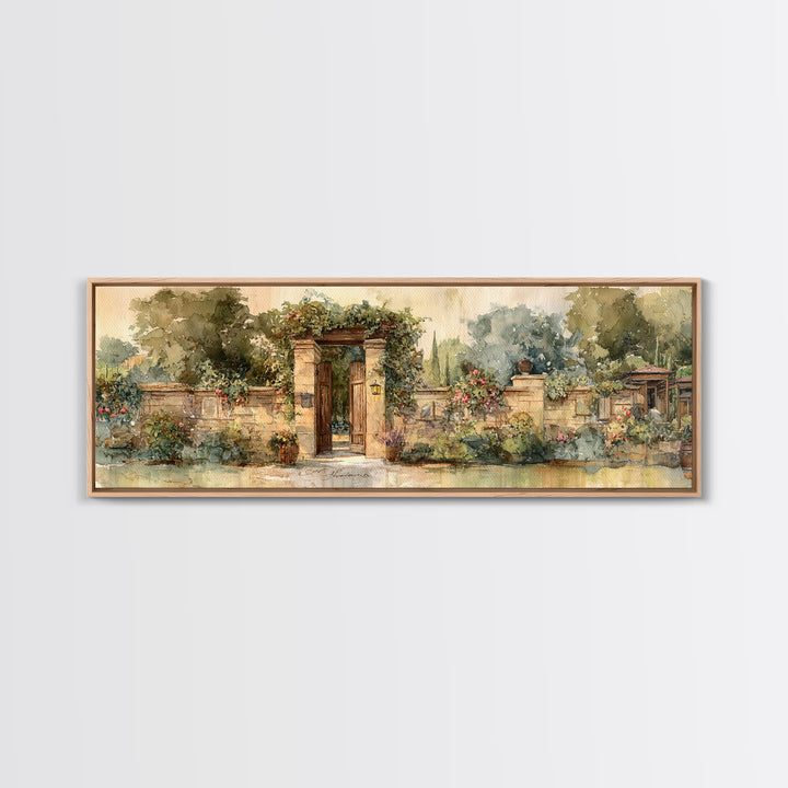 Vineyard Gate with Climbing Roses Framed Canvas Print, Winery Art, Wall Decor, Winery Decor, Fine Art, Vineyard, Kitchen Art, WIN-3x1-55