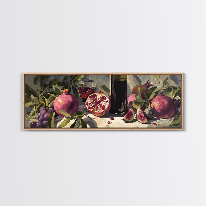 Pomegranate Figs and Red Wine Composition Framed Canvas Print, Winery Art, Living Room Art, Winery Decor, Fine Art, Vineyard, WIN-3x1-57