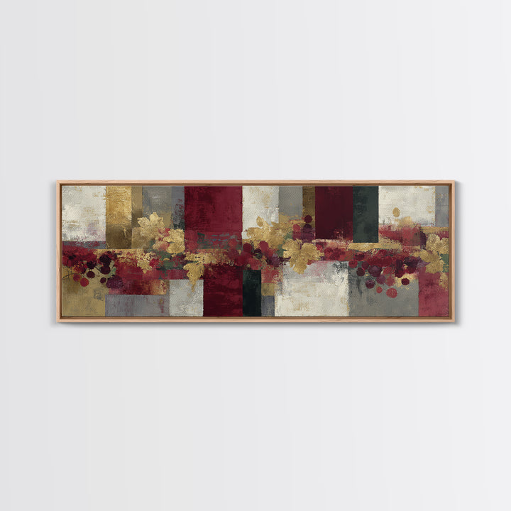 Burgundy Abstract with Gold Accents Framed Canvas Print, Winery Art, Contemporary Art, Winery Decor, Abstract Art, Vineyard, WIN-3x1-63