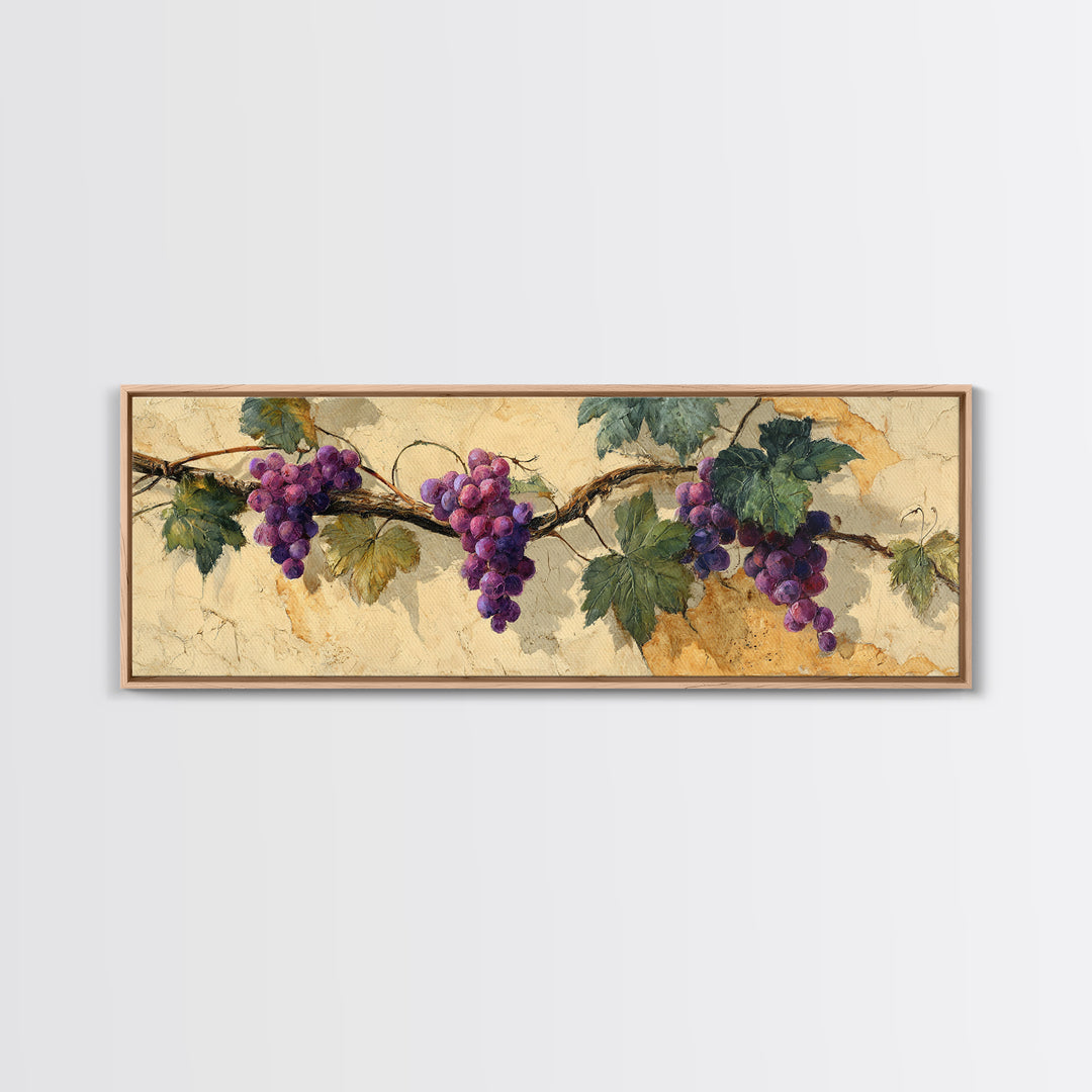 Grapevine Branch with Purple Grapes and Leaves Canvas Print, Winery Art, Cocktail Wall Art, Winery Decor, Fine Art, Vineyard, WIN-3x1-65