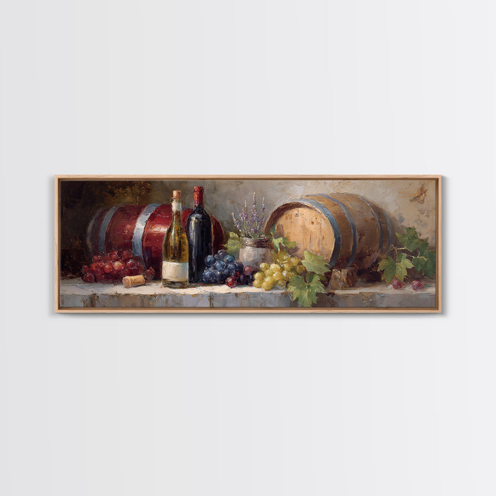 Wine Barrel with Lavender and Sunlight Canvas Print, Winery Art, Wall Art, Winery Decor, Oil Painting, Vineyard, WIN-3x1-70