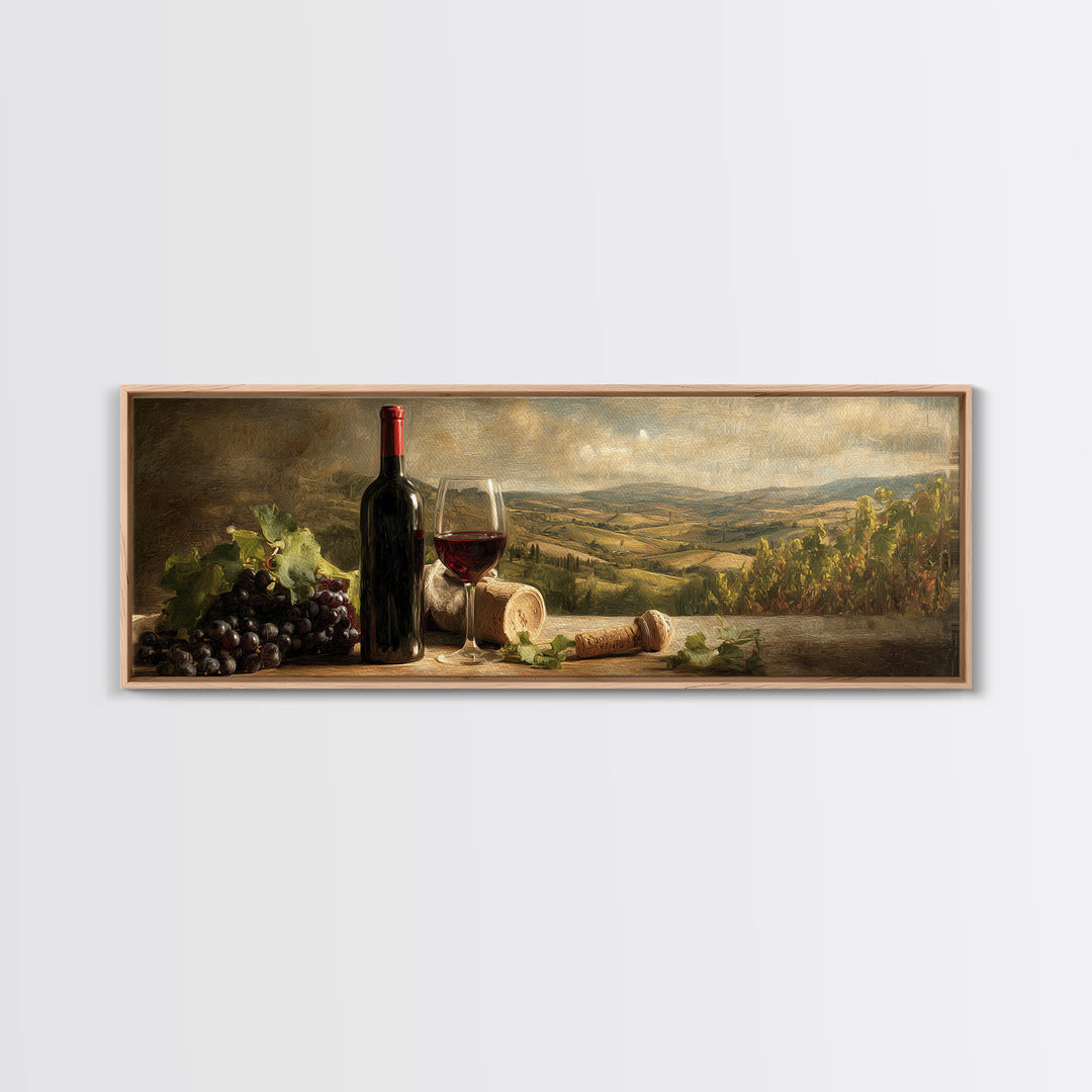 French Vineyard Hills Framed Canvas Print, Winery Art, Art, Winery Decor, Fine Art, Vineyard, Farmhouse Decor, Kitchen Art, WIN-3x1-72