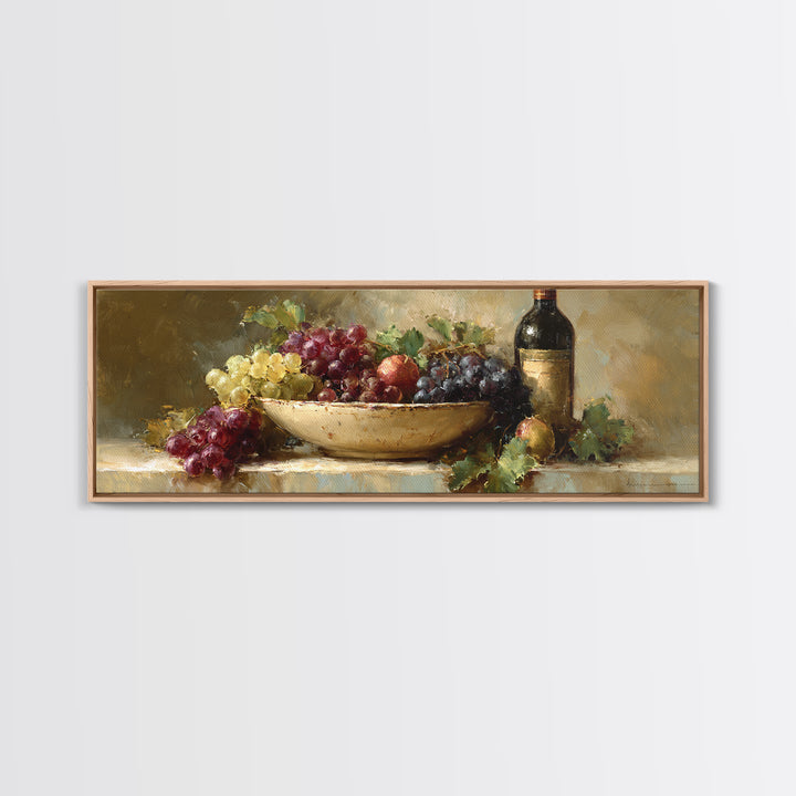 Grapes in a Ceramic Bowl with Shadows Framed Canvas Print, Winery Art, Neutral Decor, Winery Decor, Fine Art, Vineyard, WIN-3x1-73
